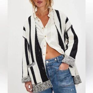 Free People State Side Cardi Womens XS Striped Sweater Y2K Casual Preppy